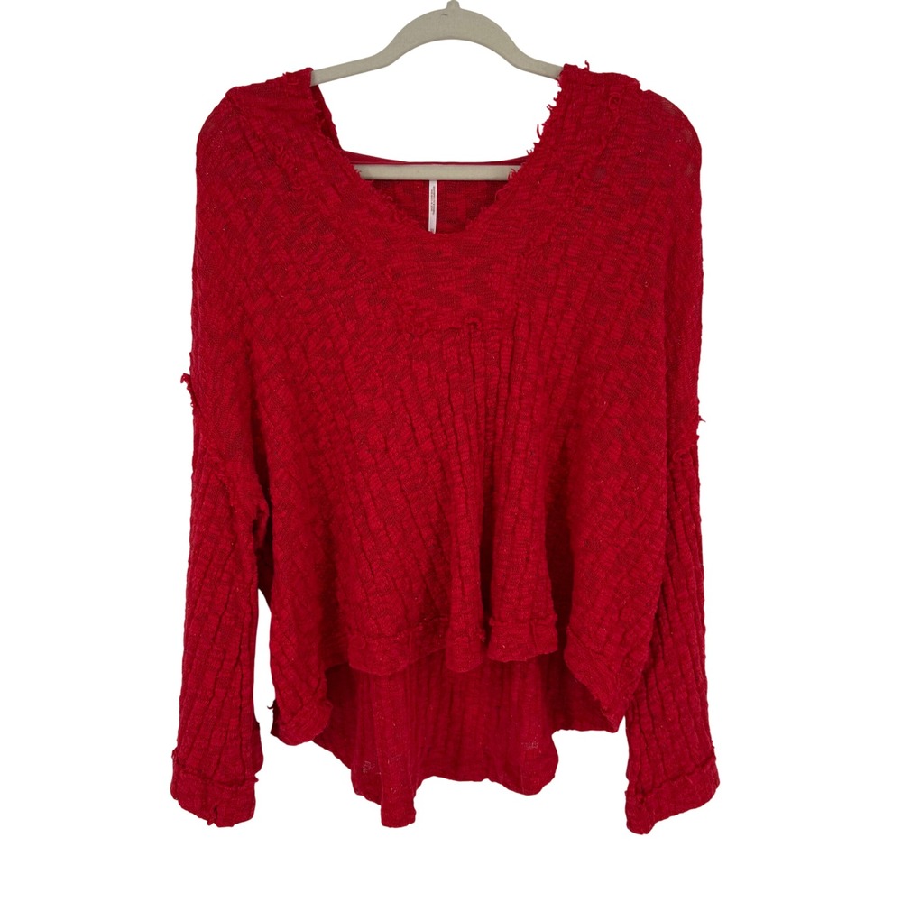 Free People Size XS Baja Babe Hooded‎ Top Shirt in Red OB1128308